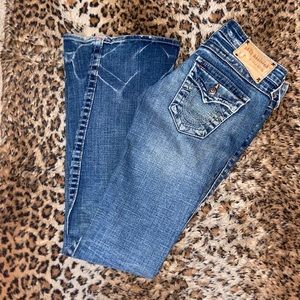 Lowest!VINTAGE DISTRESSED TRUE RELIGION Joey super t flare out jeans size 26